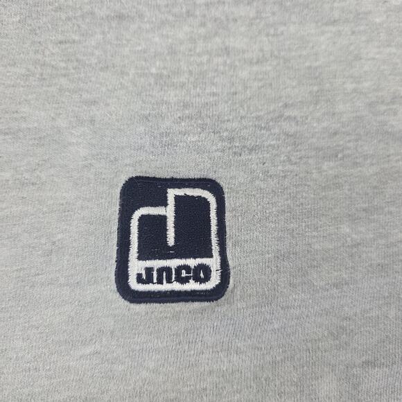Vintage JNCO Shirt Mens Large Gray V Neck Contrast Trim Embroidered Made USA 90s - Picture 3 of 15